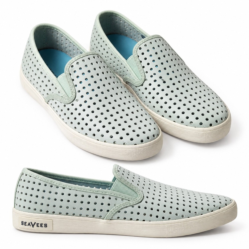 SEAVEES Baja Portal Slip-On Sneaker Womens Sz 9.5 Mint Green Perforated Leather